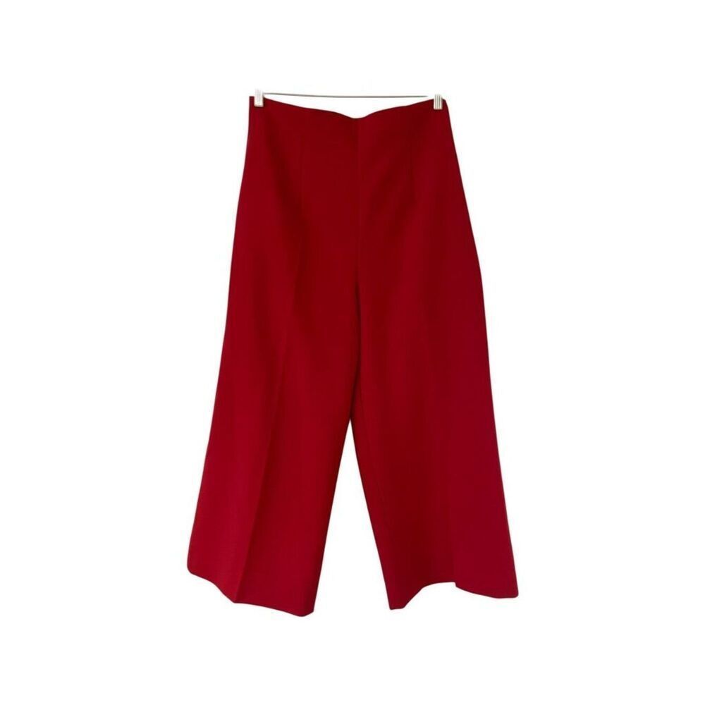 Zara Womens Wide Leg Cropped Trousers Size XL Red High Waisted 7149/266 NWT